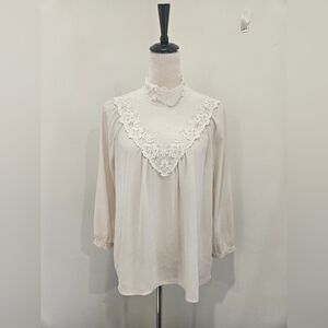 Lovers 21 Ivory Lace High Neck Victorian Blouse Top Size L